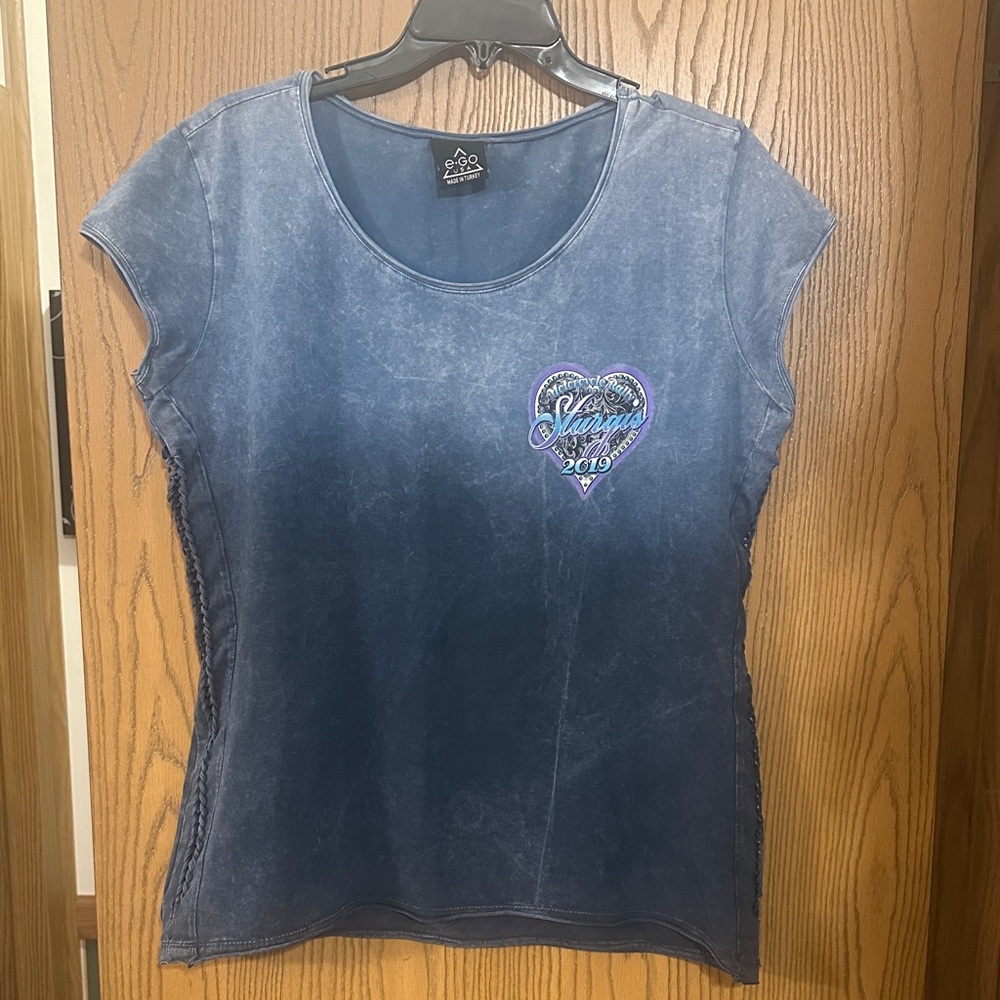 Women's Blue Heart Embroidered Top